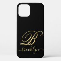 Modern Elegant Black Gold Handwritten Monogrammed
