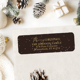 Modern Elegant Black Gold Merry Christmas Address