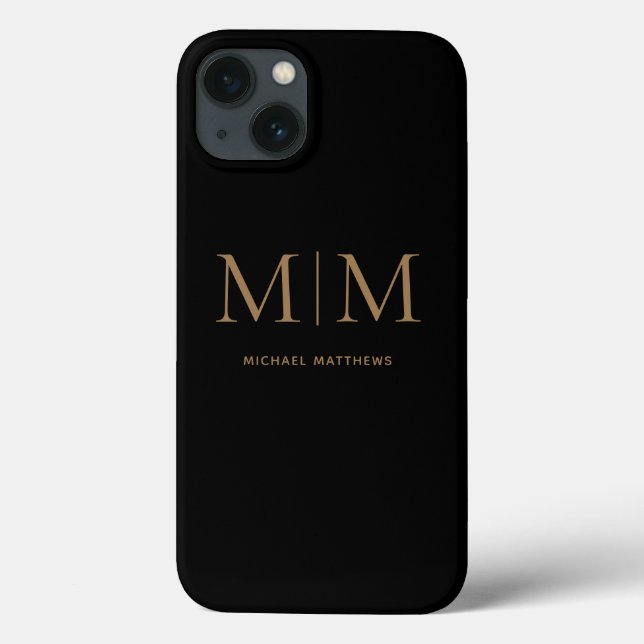  Modern Elegant Black Gold Monogram Initials Name Case-Mate iPhone Case (Back)