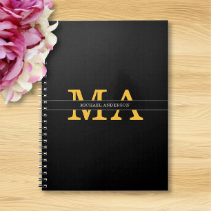 Modern Elegant Black Gold Monogram Name Notebook