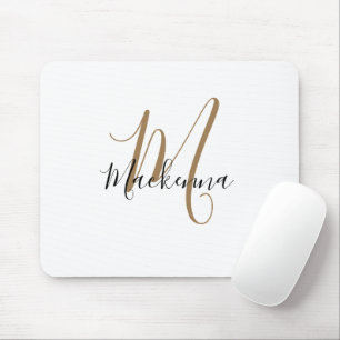 Modern Elegant Black Gold Monogram Script Girly Mo Mouse Mat