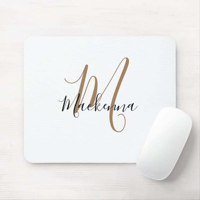 Modern Elegant Black Gold Monogram Script Girly Mo Mouse Mat (With Mouse)