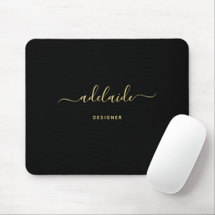 Modern Elegant Black Gold Monogram Script Girly  Mouse Mat