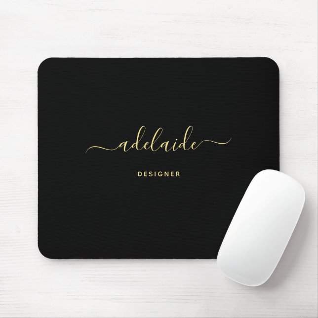 Modern Elegant Black Gold Monogram Script Girly  Mouse Mat (With Mouse)