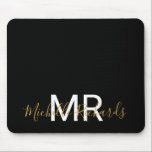 Modern elegant black gold monogram script mouse mat<br><div class="desc">Modern elegant black gold monogram script mouse pad. Simple,  clean monogrammed personalised desk mouse pad with your initials and name. Font and text colours are fully customisable.</div>