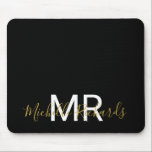 Modern elegant black gold monogram script mouse mat<br><div class="desc">Modern elegant black gold monogram script mouse pad. Simple,  clean monogrammed personalised desk mouse pad with your initials and name. Font and text colours are fully customisable.</div>