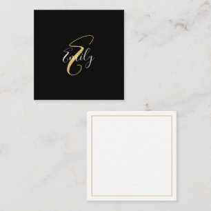 Modern Elegant Black Gold Monogram Script Name Card