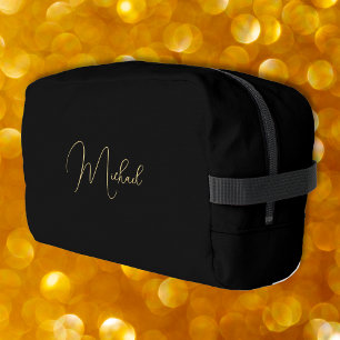Modern Elegant Black Gold Monogram Travel Cosmetic Dopp Kit