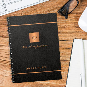 Modern elegant black gold monogrammed name notebook
