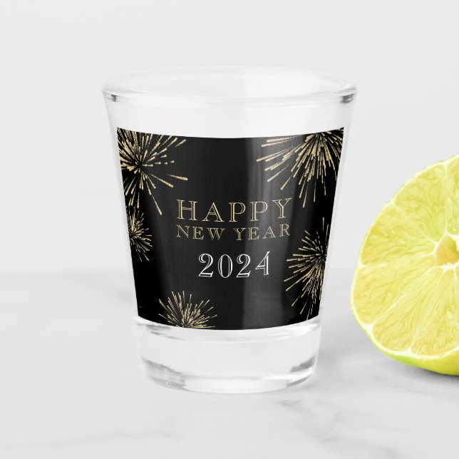 Modern Elegant Black Gold New Year's Eve Party Shot Glass (Front)