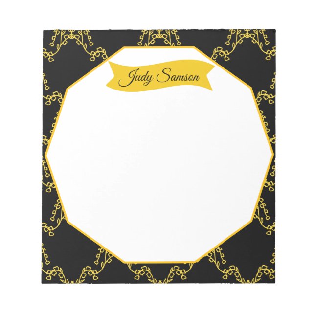 Modern Elegant Black & Gold Pattern Simple Stylish Notepad (Front)