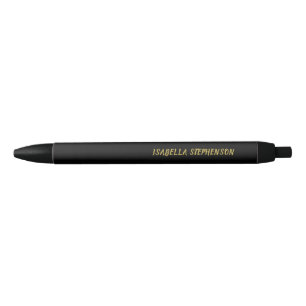 Modern Elegant Black Gold Personalise Name Black Ink Pen