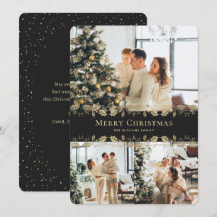 Modern Elegant Black Gold Photo Merry Christmas Holiday Card