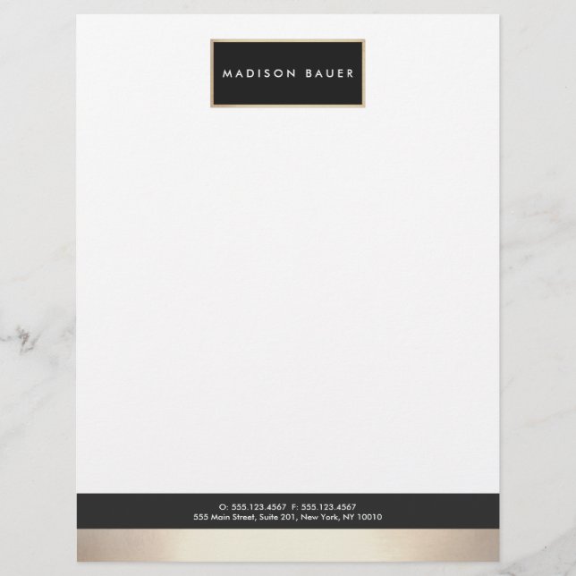 Modern Elegant Black Gold Plaque Professional Letterhead (Front)