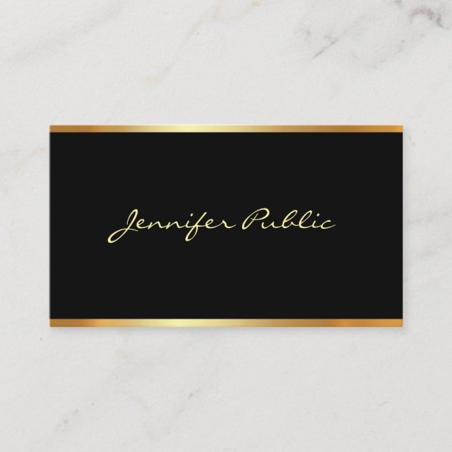 Modern Elegant Black Gold Professional Hand Script Business Card (Front)