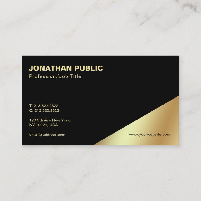 Modern Elegant Black Gold Professional Plain Business Card (Front)