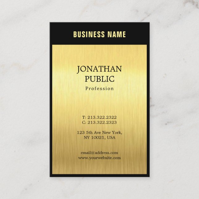 Modern Elegant Black Gold Professional Plain Luxe Business Card (Front)