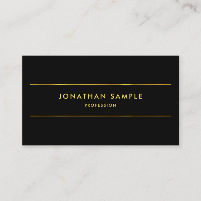 Modern Elegant Black Gold Professional Plain Top Business Card (Front)