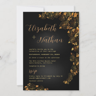 Modern Elegant Black & Gold Quote Floral Wedding Invitation