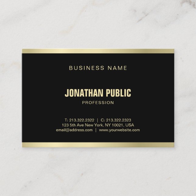 Modern Elegant Black Gold Sophisticated Plain Luxe Business Card (Front)