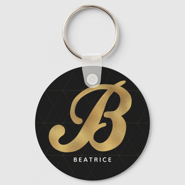 Modern Elegant Black Gold Stylish Monogram B Key Ring (Front)