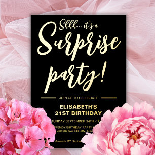 Modern Elegant Black & Gold Surprise Birthday 