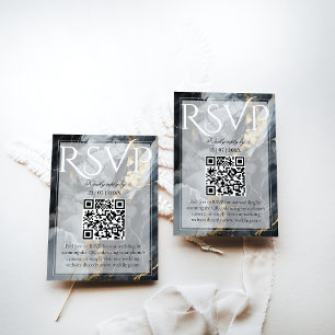 Modern Elegant Black & Gold Wedding  RSVP Card