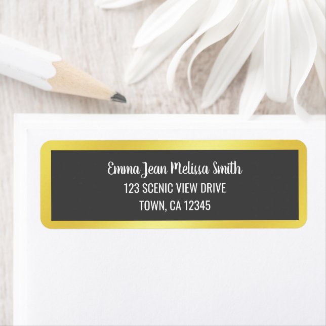 Modern Elegant Black Golden Frame Return Address  (Insitu)