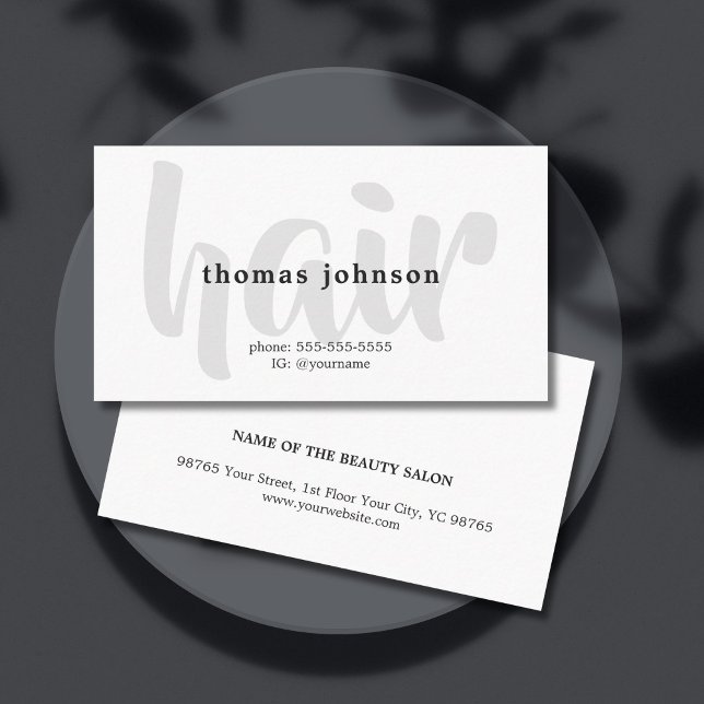 Modern Elegant Black Grey White Hair Stylist  Business Card (Creator Uploaded)