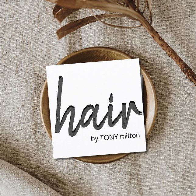 Modern Elegant Black Grey White Hair Stylist Square Business Card (Creator Uploaded)