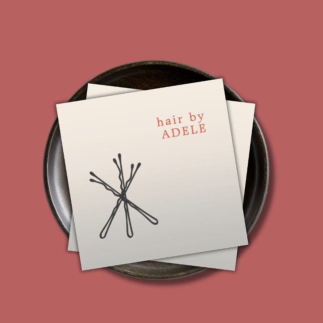 Modern Elegant Black Hair Pins Hair Stylist Square Business Card (Creator Uploaded)