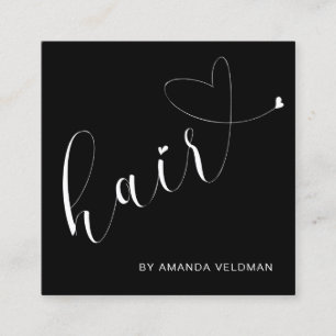 Modern Elegant Black Heart Hair Stylist Square Business Card