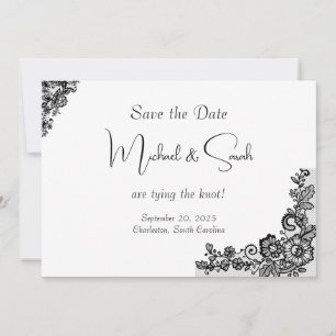 Modern Elegant Black Lace Save the Date Card