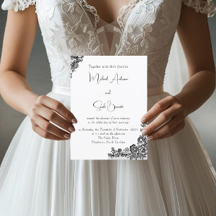 Modern Elegant Black Lace Wedding Invitation