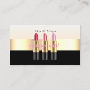 Modern Elegant Black,Lipstick,Makeup Artist Business Card