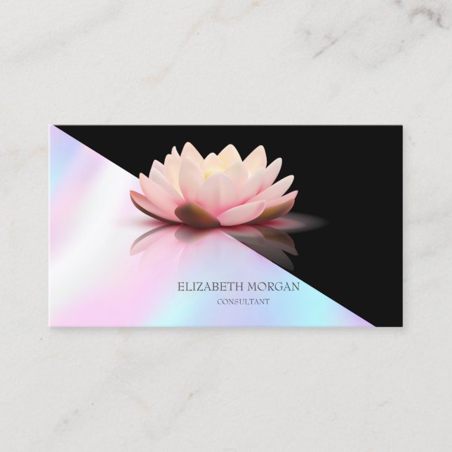 Modern Elegant Black Lotus Holographic Business Card (Front)