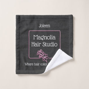 Modern Elegant Black Magnolia Logo Hair Studio Bath Towel Set