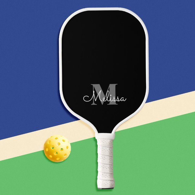Modern Elegant Black Monogram Name Pickleball Paddle (Creator Uploaded)