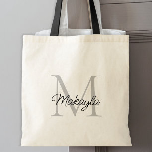 Modern Elegant Black Personalised Monogram Tote Bag