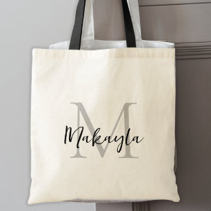 Modern Elegant Black Personalized Monogram Tote Bag