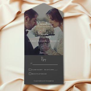 Modern Elegant Black Photo No Dinner Wedding All In One Invitation