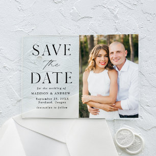 Modern Elegant Black Photo Save the Dat Acrylic Invitations