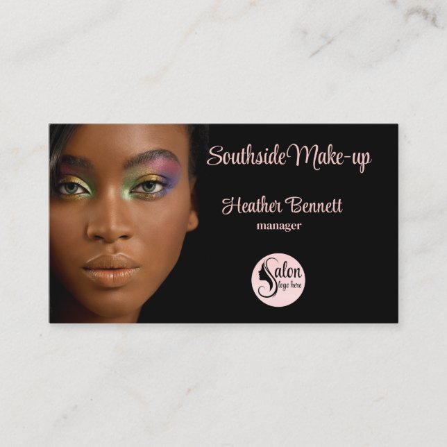 Modern Elegant Black Pink Makeup Artist  Business Card (Front)