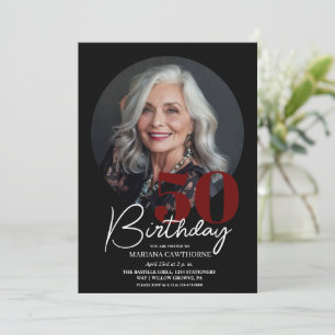 Modern Elegant Black Red 50th Birthday Party Invitation
