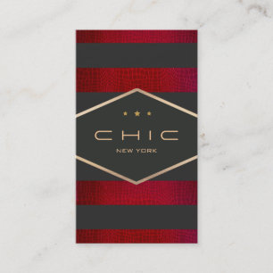 Modern Elegant Black, Red and Gold Striped Business Card