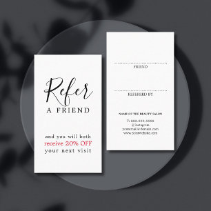 Modern Elegant Black Red Bold Beauty Salon Referral Card