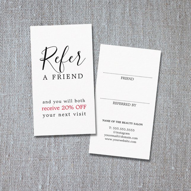 Modern Elegant Black Red Bold Beauty Salon Referral Card (Creator Uploaded)