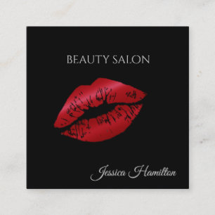 Modern elegant black red lips square business card