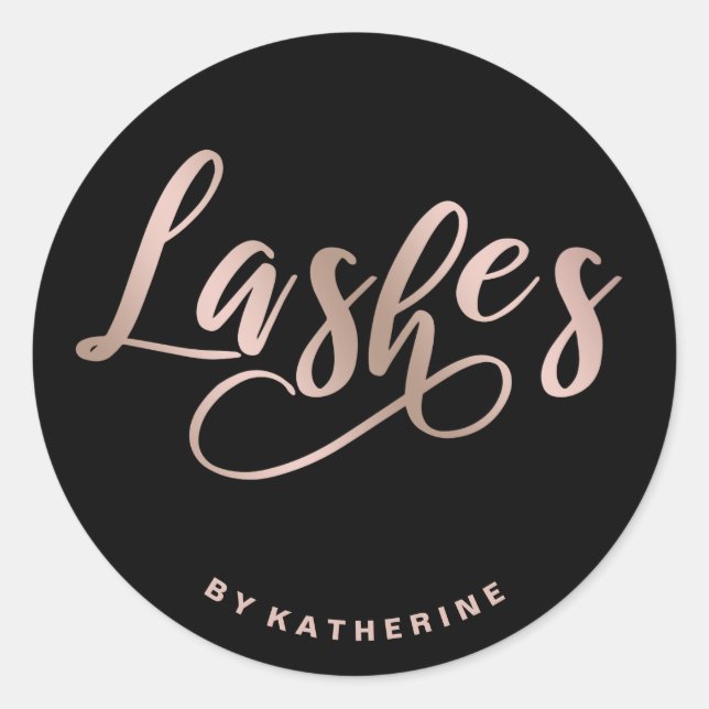 Modern elegant black & rose gold lashes extension classic round sticker (Front)