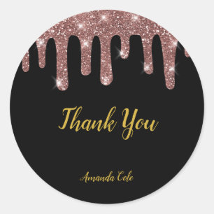 Modern Elegant Black Rose Gold Personalised Classic Round Sticker